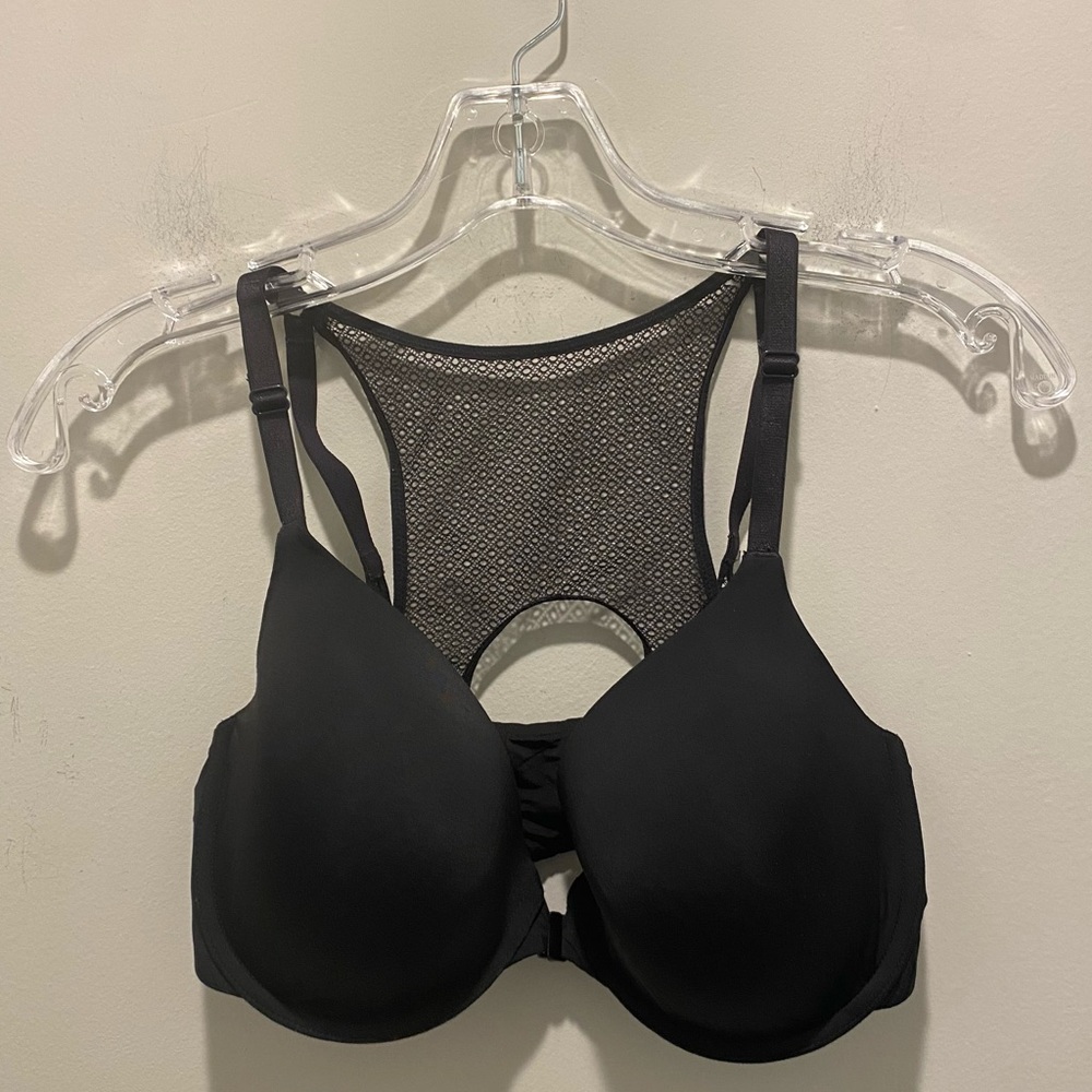 Victoria's Secret T-Shirt Lightly Lined Demi Black Mesh Racerback Bra Size 34DD